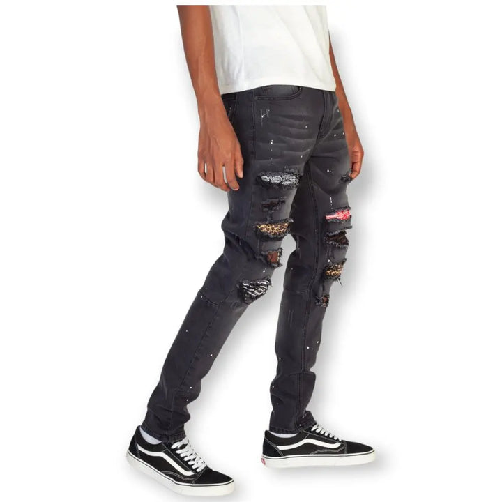 KDNK Multi Patched Jeans (Black)-Nexus Clothing