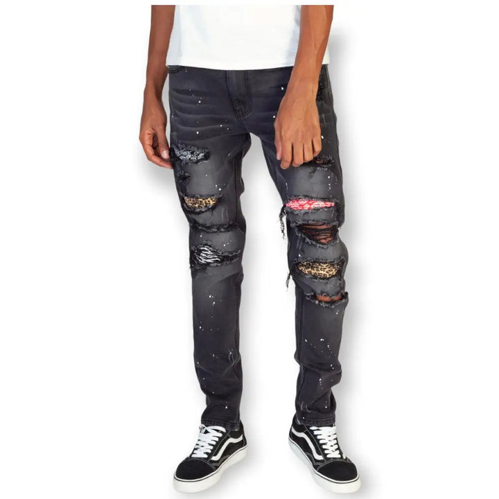 KDNK Multi Patched Jeans (Black)-Black-30W X 32L-Nexus Clothing