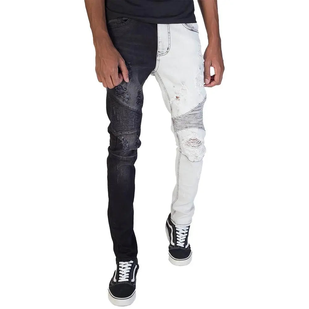 KDNK Pintuck Contrast Moto Jeans Black-Nexus Clothing