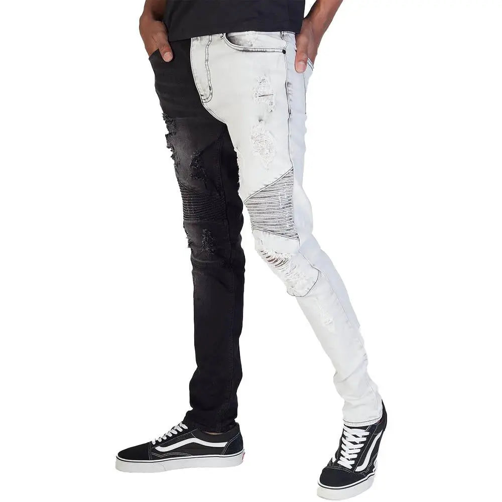 KDNK Pintuck Contrast Moto Jeans Black-Nexus Clothing