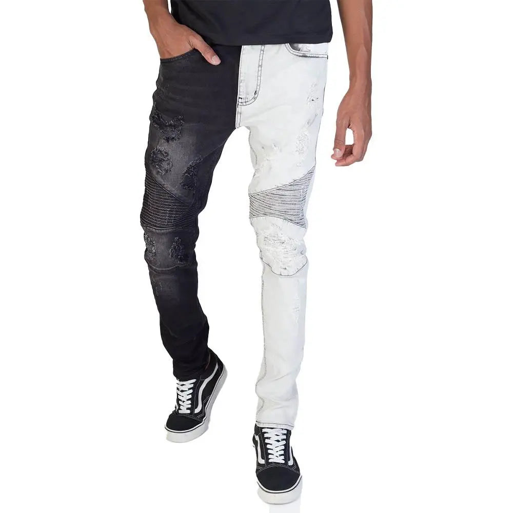 KDNK Pintuck Contrast Moto Jeans Black-Nexus Clothing