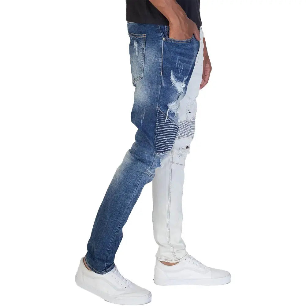 KDNK Pintuck Contrast Moto Jeans Blue