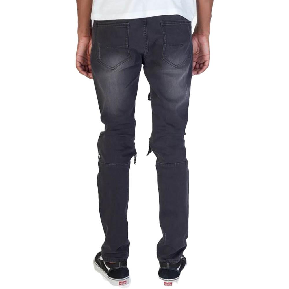 KDNK Rhinestones Patch & Smocked PU Jeans Black-Nexus Clothing