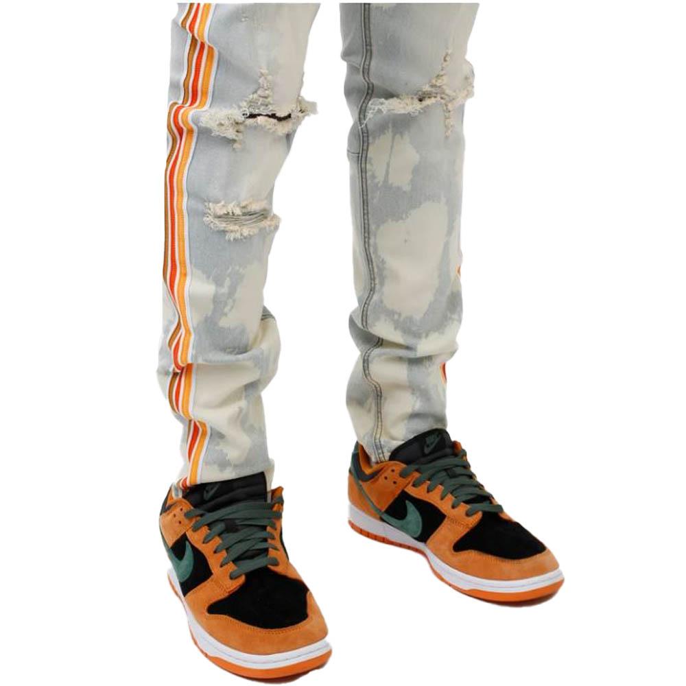 KDNk Men Tri-Striped Bleached Jeans (Tinted Blue)