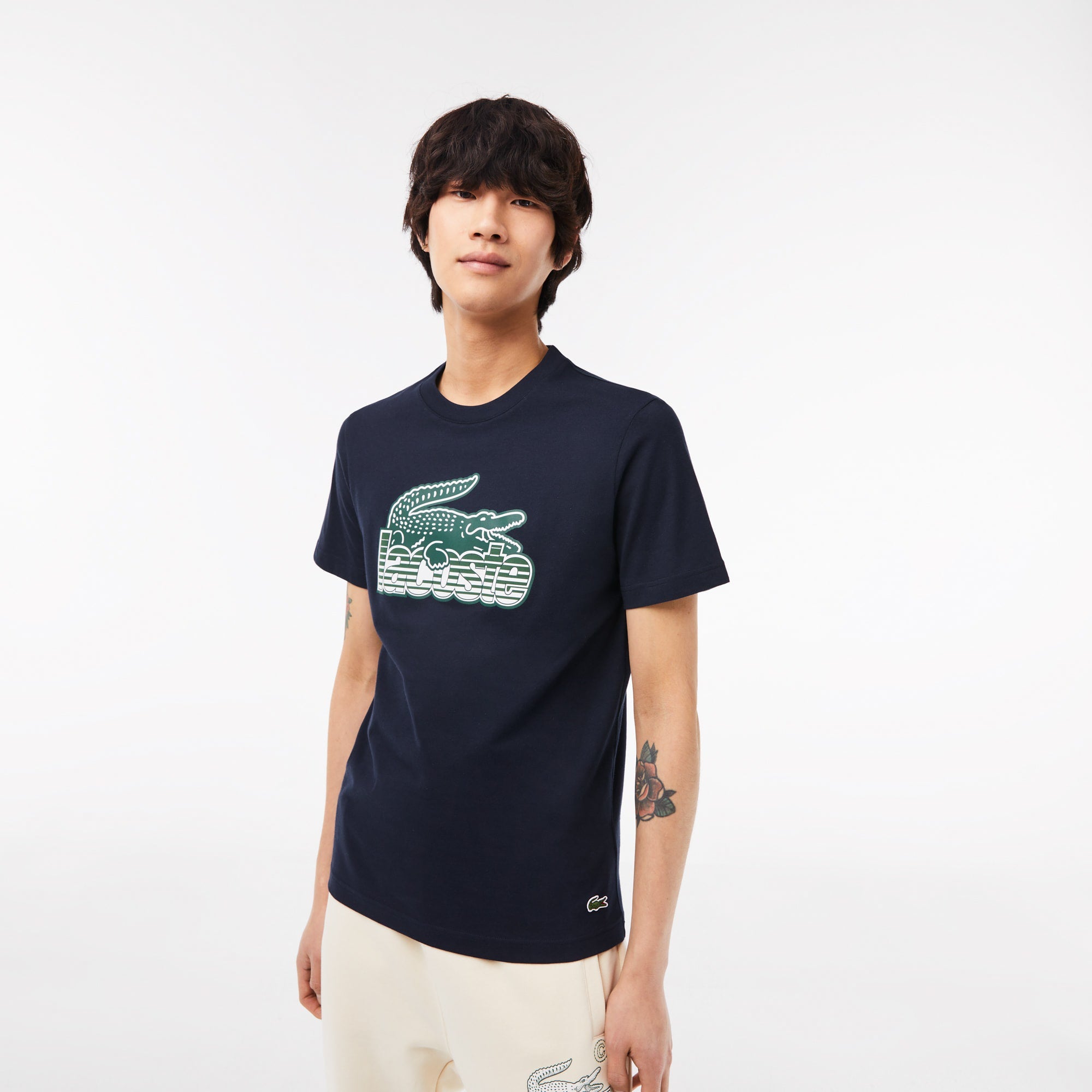 LACOSTE Men Cotton Jersey Print T-Shirt (Navy Blue)-Nexus Clothing
