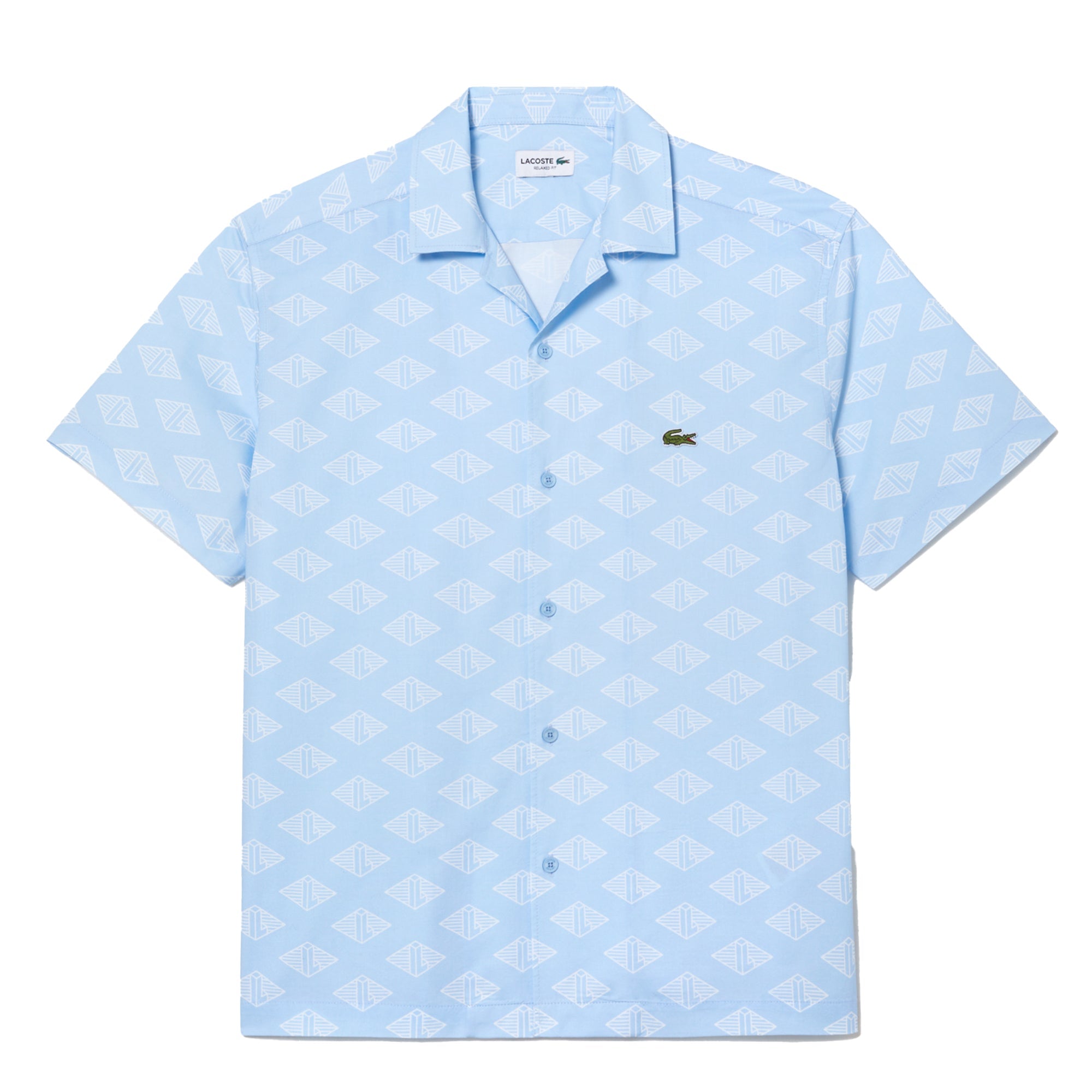 LACOSTE Men Short Sleeve Monogram Shirt (Blue White)1
