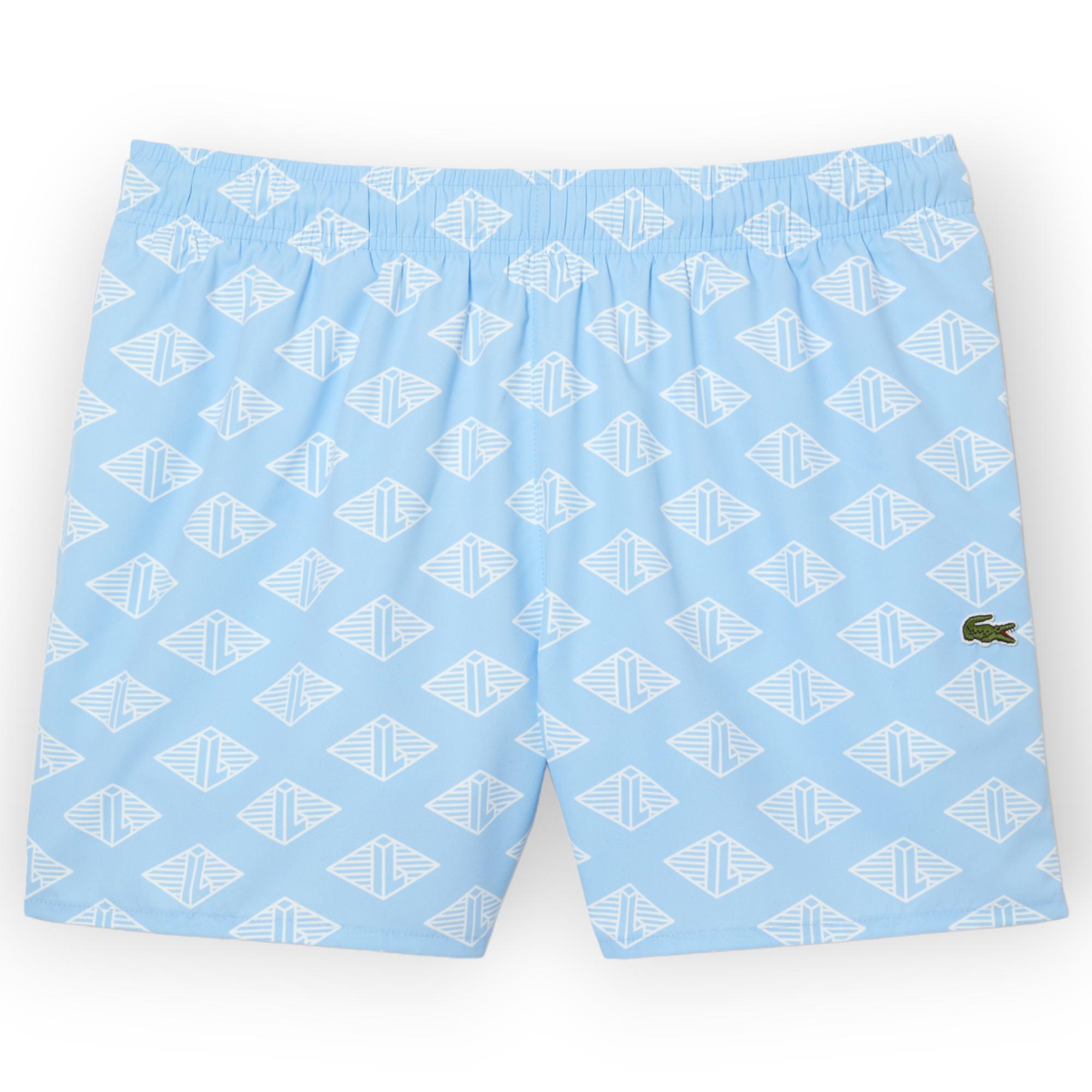LACOSTE Men Two-Tone Monogram Print Swim Trunks (Blue White)-Blue White-XXX-Large-Nexus Clothing