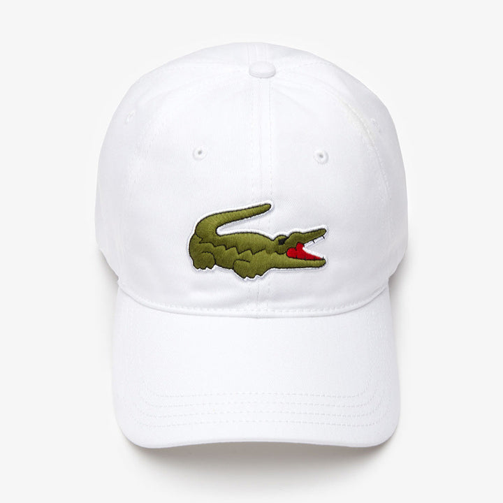 LACOSTE Unisex Contrast Strap And Oversized Crocodile Cotton Cap (White)-Nexus Clothing