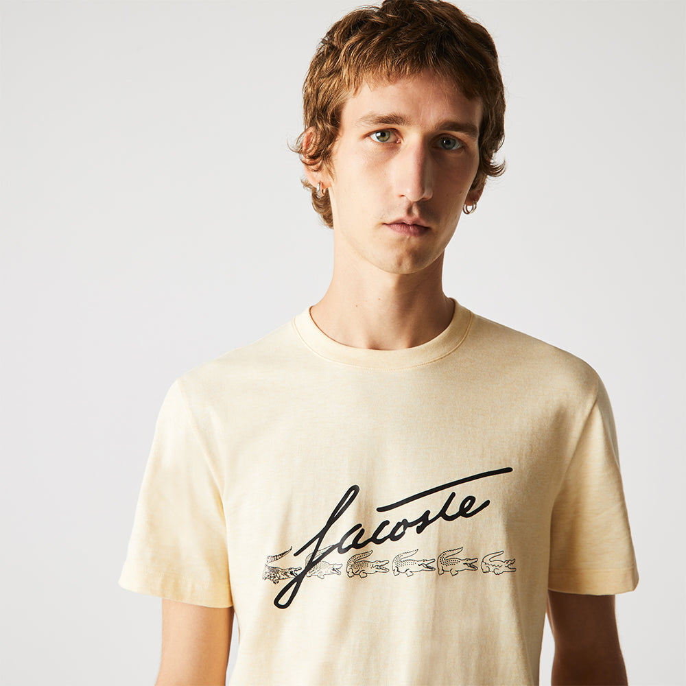 Lacoste Men's Signature And Crocodile Print Crew Neck Cotton T-Shirt-T-Shirts-Lacoste- Nexus Clothing