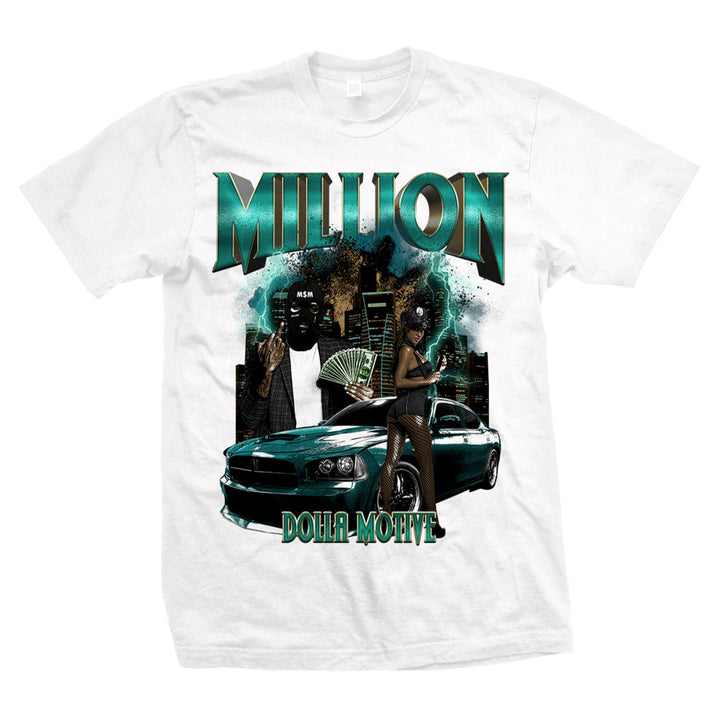 Million Dolla Motive Men Cars and Money T-Shirt (White)-White-XX-Large-Nexus Clothing