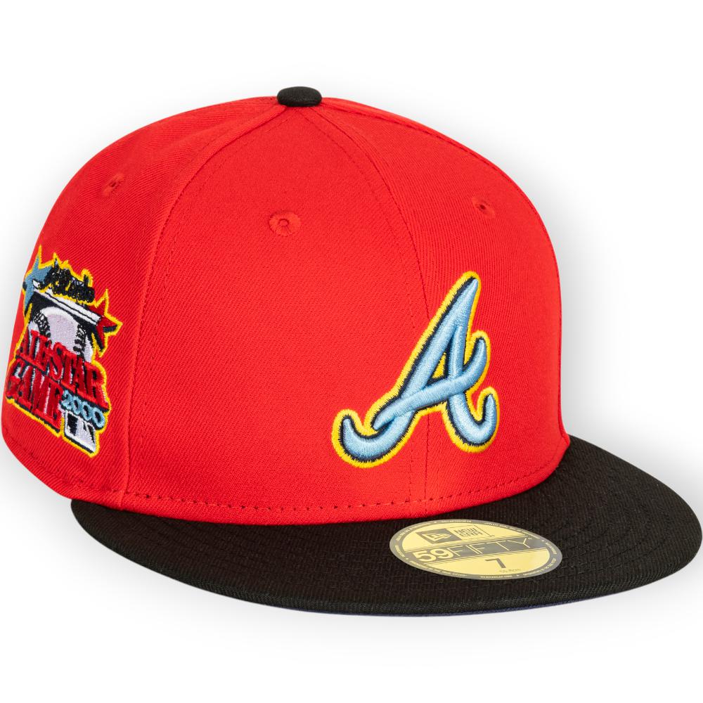 New Era Men Atlanta Braves Hat (Cardinal Red Black), Cardinal Red Black / 7 3/4