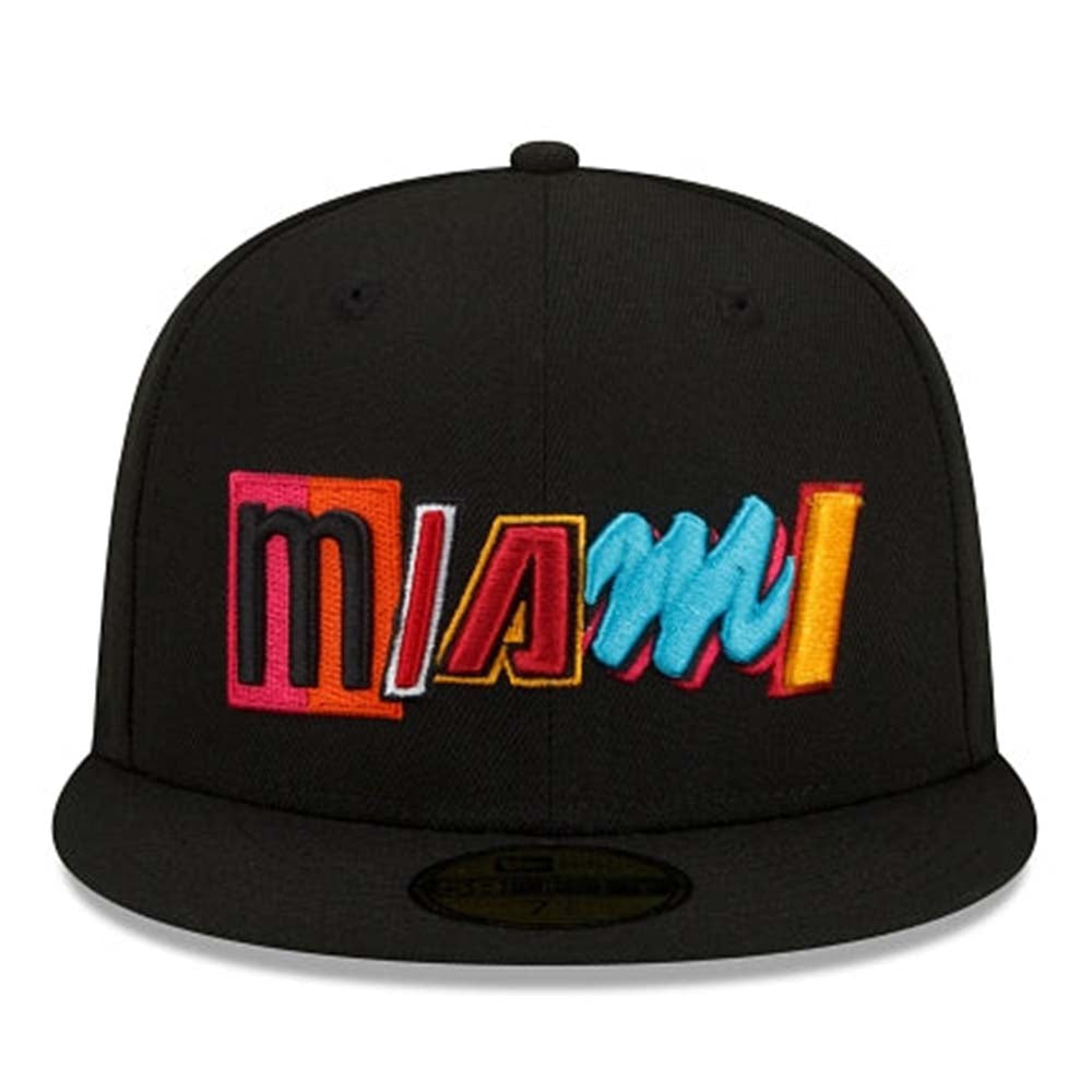 New Era Men Miami Heat Fitted (Black)-Nexus Clothing