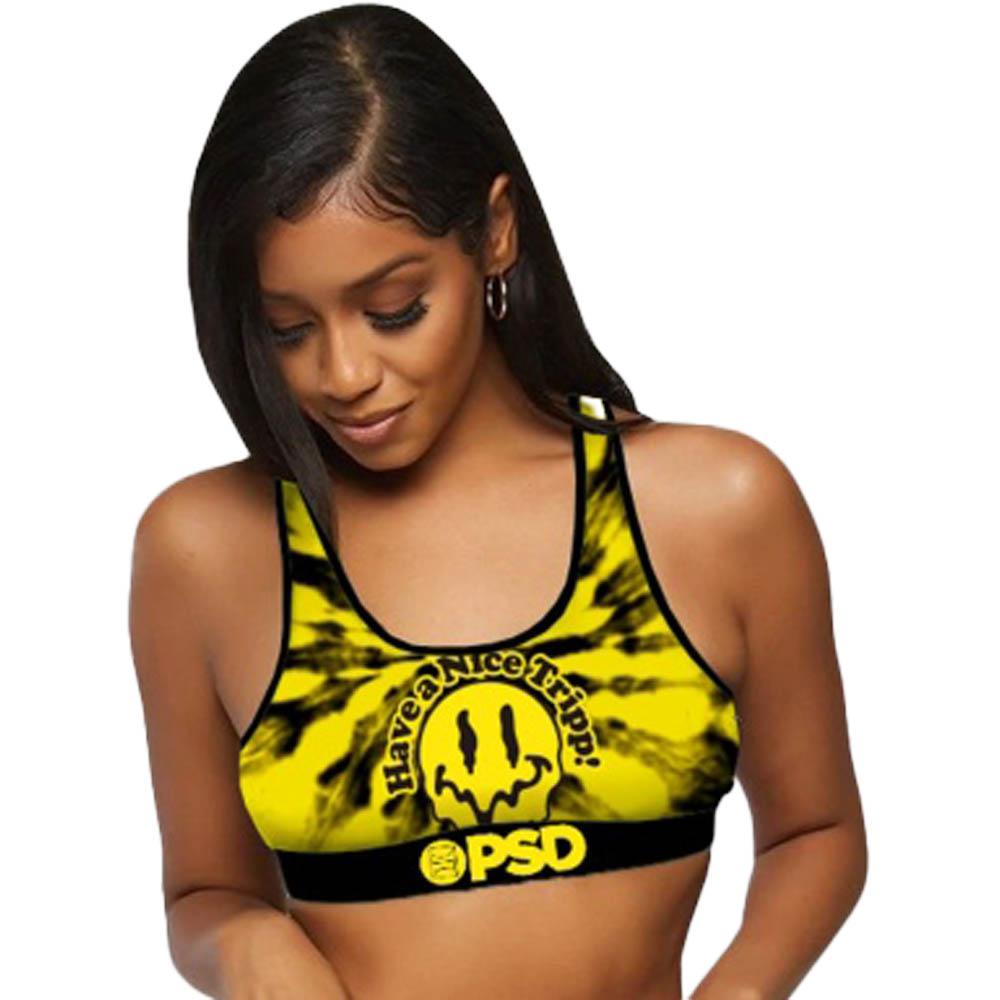 PSD Women Acid Smile Sports Bra-Yellow-XX-Large-Nexus Clothing