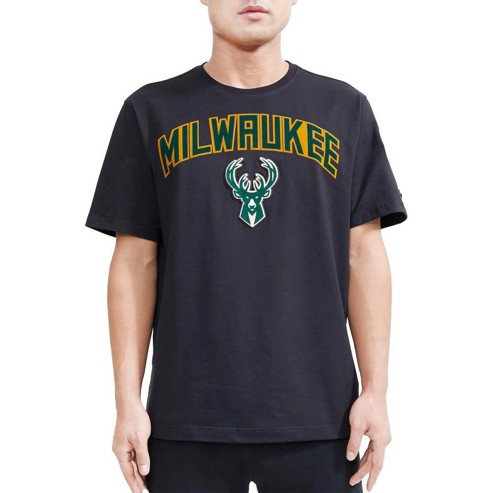 Pro Standard Men Milwaukee Bucks Stacked Logo Pro Team Shirt (Black)-Black-Small-Nexus Clothing