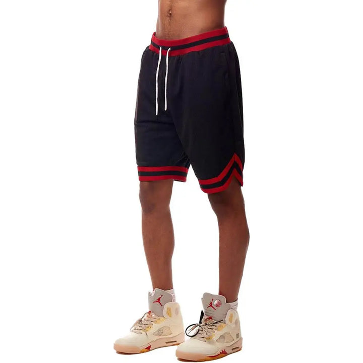 Rebel Minds Men Basic Solid Mesh Shorts Black Red-Nexus Clothing