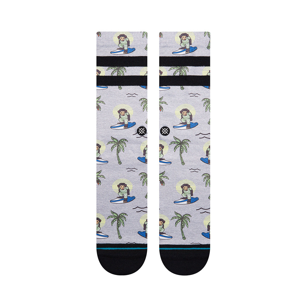 Stance Men Surfing Monkey Crew Socks-Gray-Large-Nexus Clothing