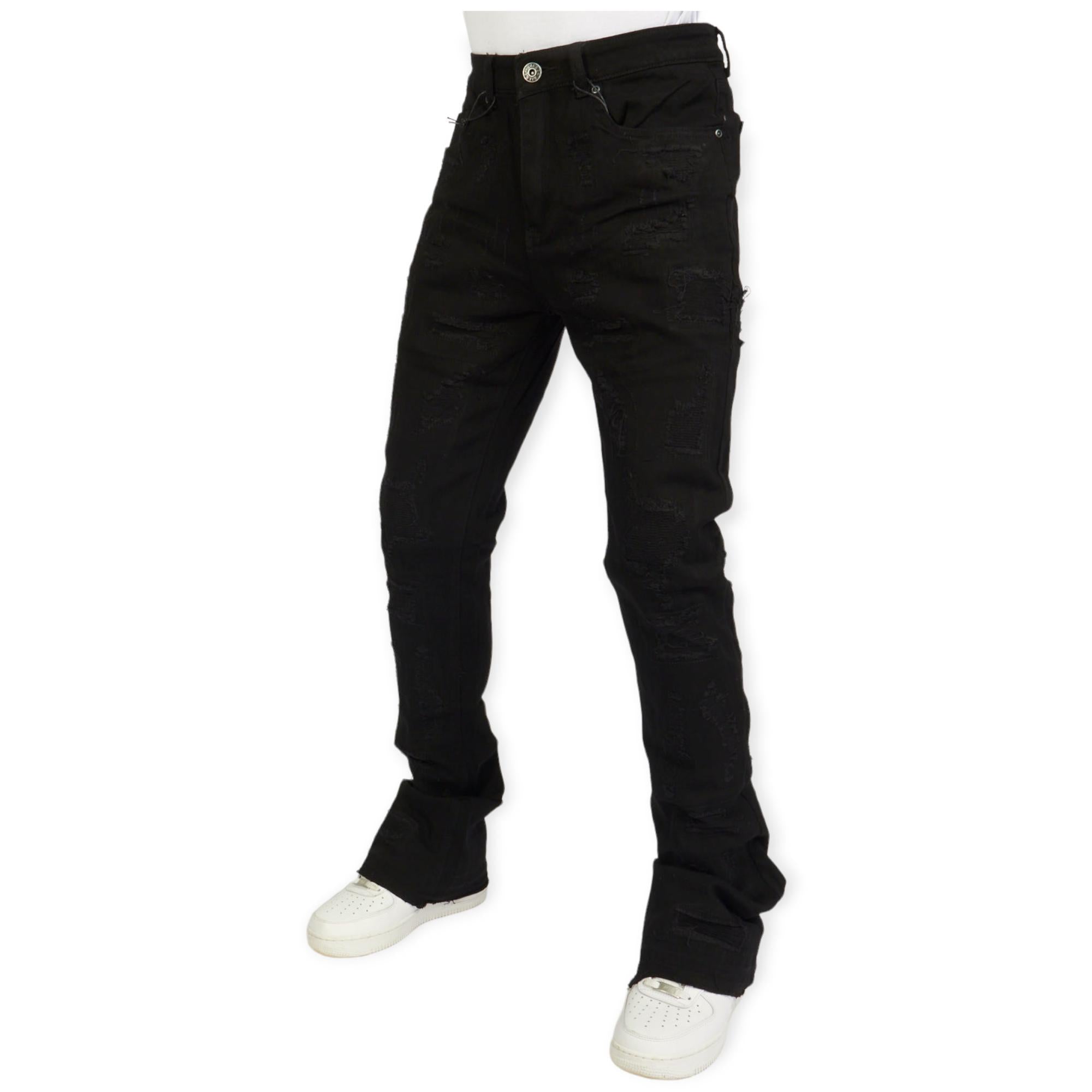 WaiMea RIP Stacked Fit Jeans (Men Multi Stitch (Jet Black)